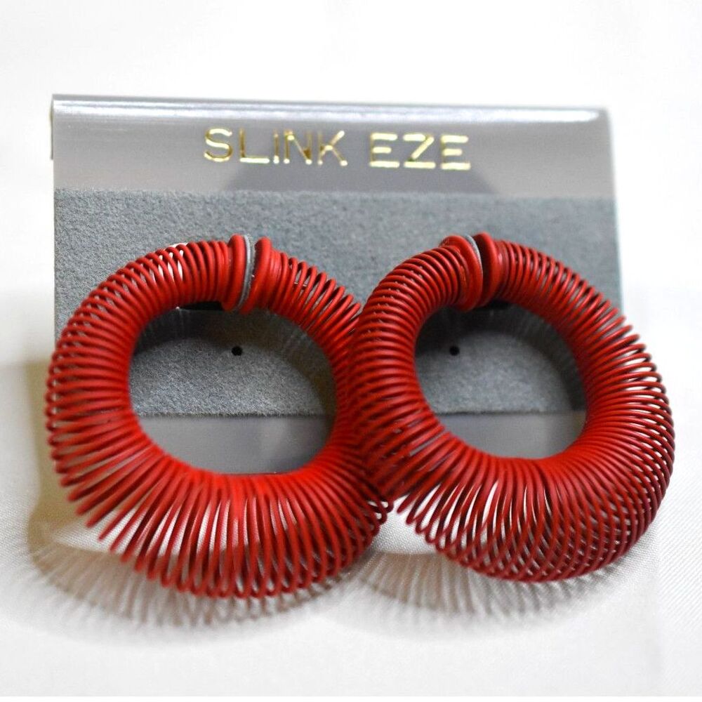 NIP Vtg Slink EZE 80's Deep Red Coiled Slinky Hoop Post/Stud Spiural Earrings